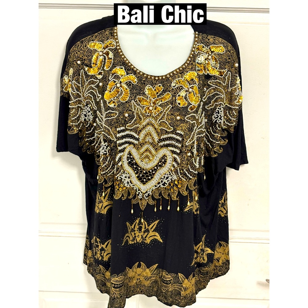 Bali Chic Black Sheer Tunic highly beaded and sequined